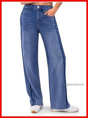 High Waisted Wide Leg Jeans with Side Stripes
